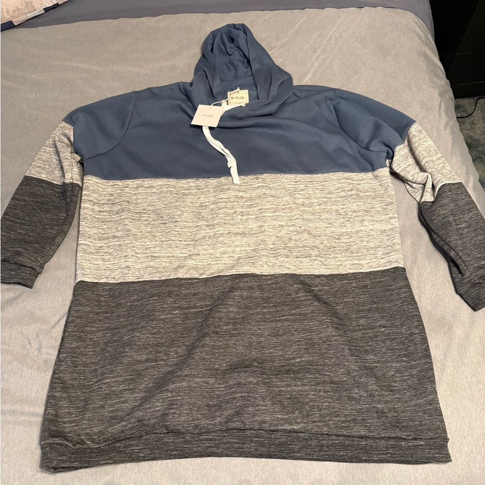 Doublju Navy and Gray Hoodie